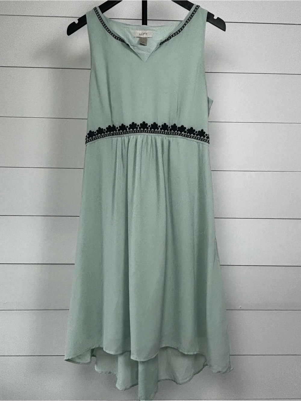 LOFT Mint Green Sleeveless Dress with Dark Blue Embroidered Trim